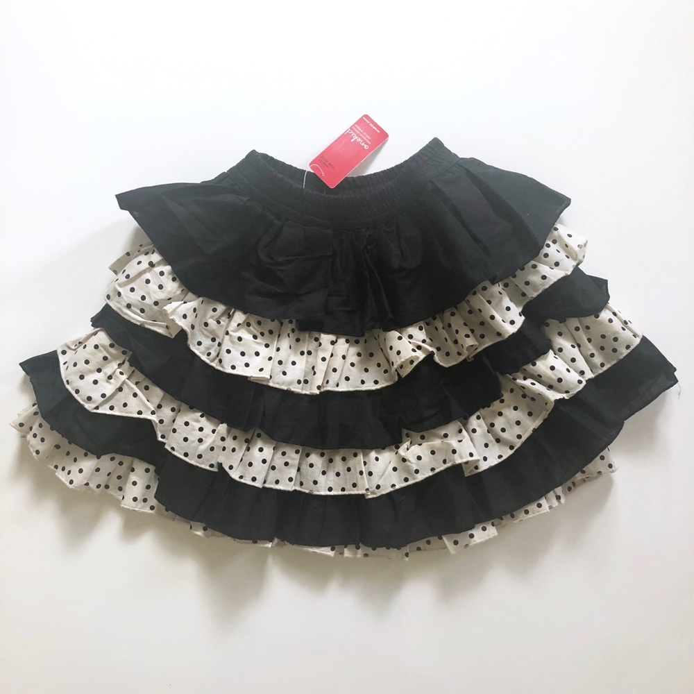 NWT Girls One Kid Black Ivory Polka Dot Skirt 3T